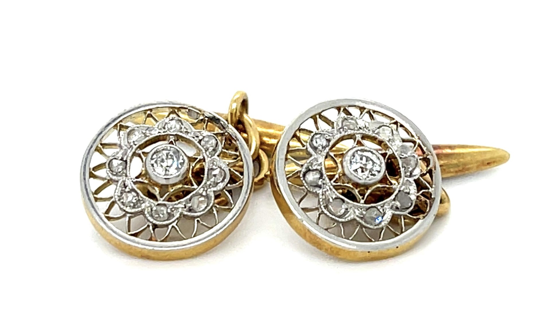 Original Edwardian .30ct Diamond PT+18KY Cufflinks (Antique 1900s)