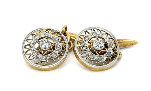 Original Edwardian .30ct Diamond PT+18KY Cufflinks (Antique 1900s)