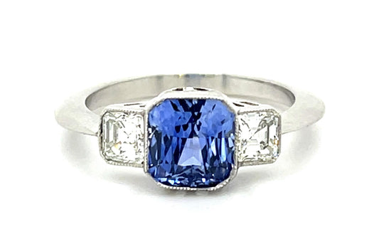 2.20ct Cushion Sapphire Platinum Handmade Ring