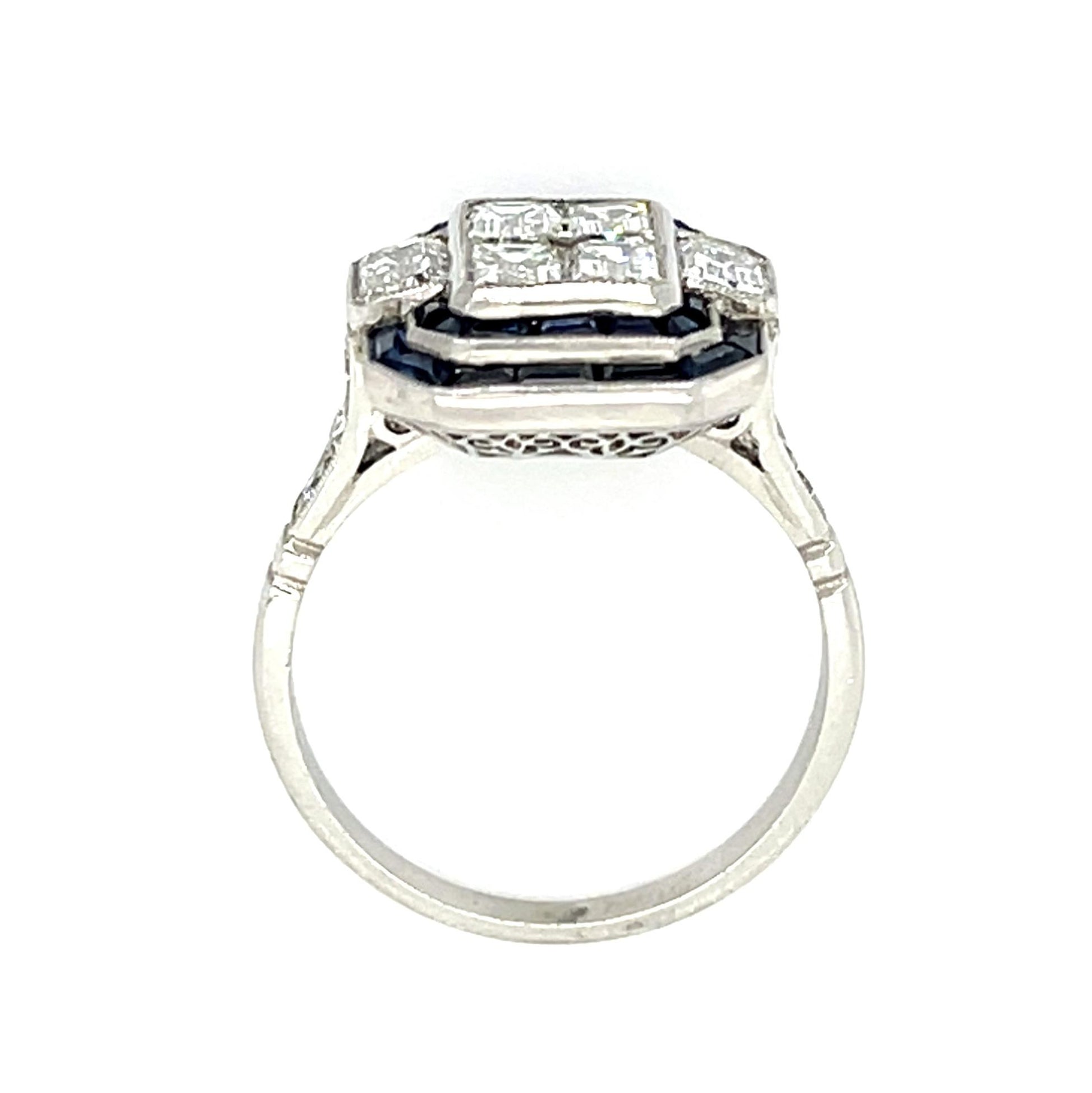 2.07ct (F-G VS Six Emerald Cut Diamonds) 1.70ct Sapphire Platinum Handmade Ring