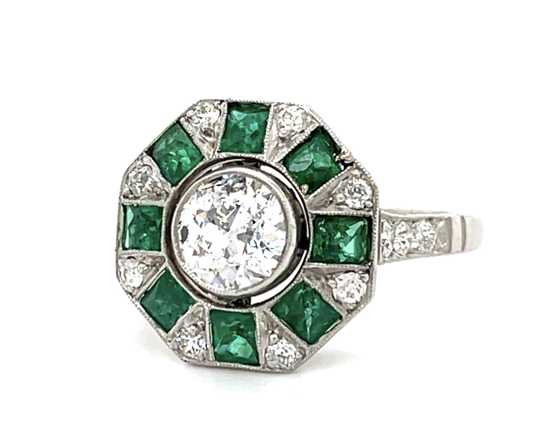 .81ct Old Euro Diamond 1.95ct Emerald Platinum Handmade Ring