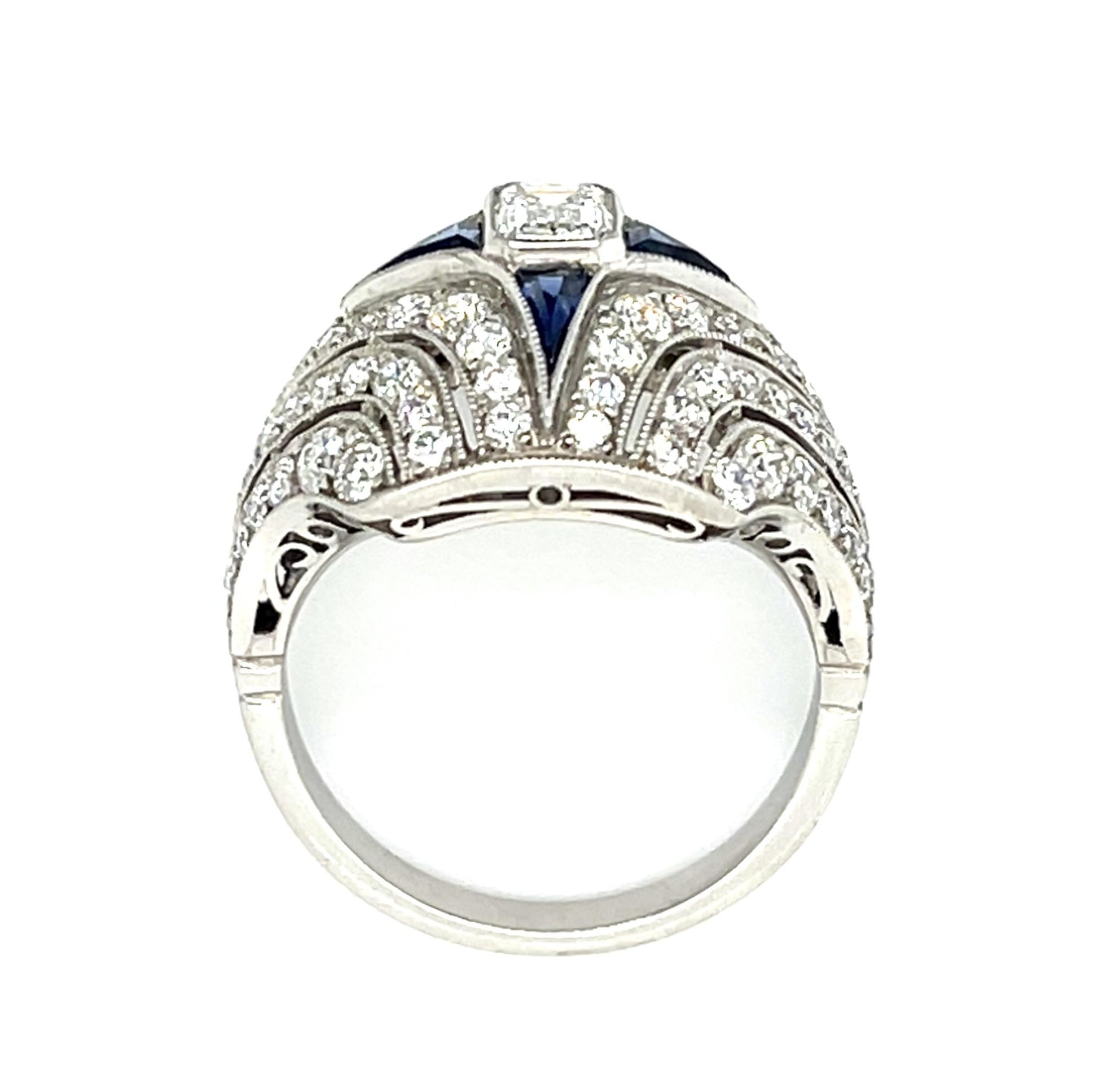 .50ct (G VS1) Emerald-cut Diamond .20ct French-cut Sapphire PT Handmade Ring