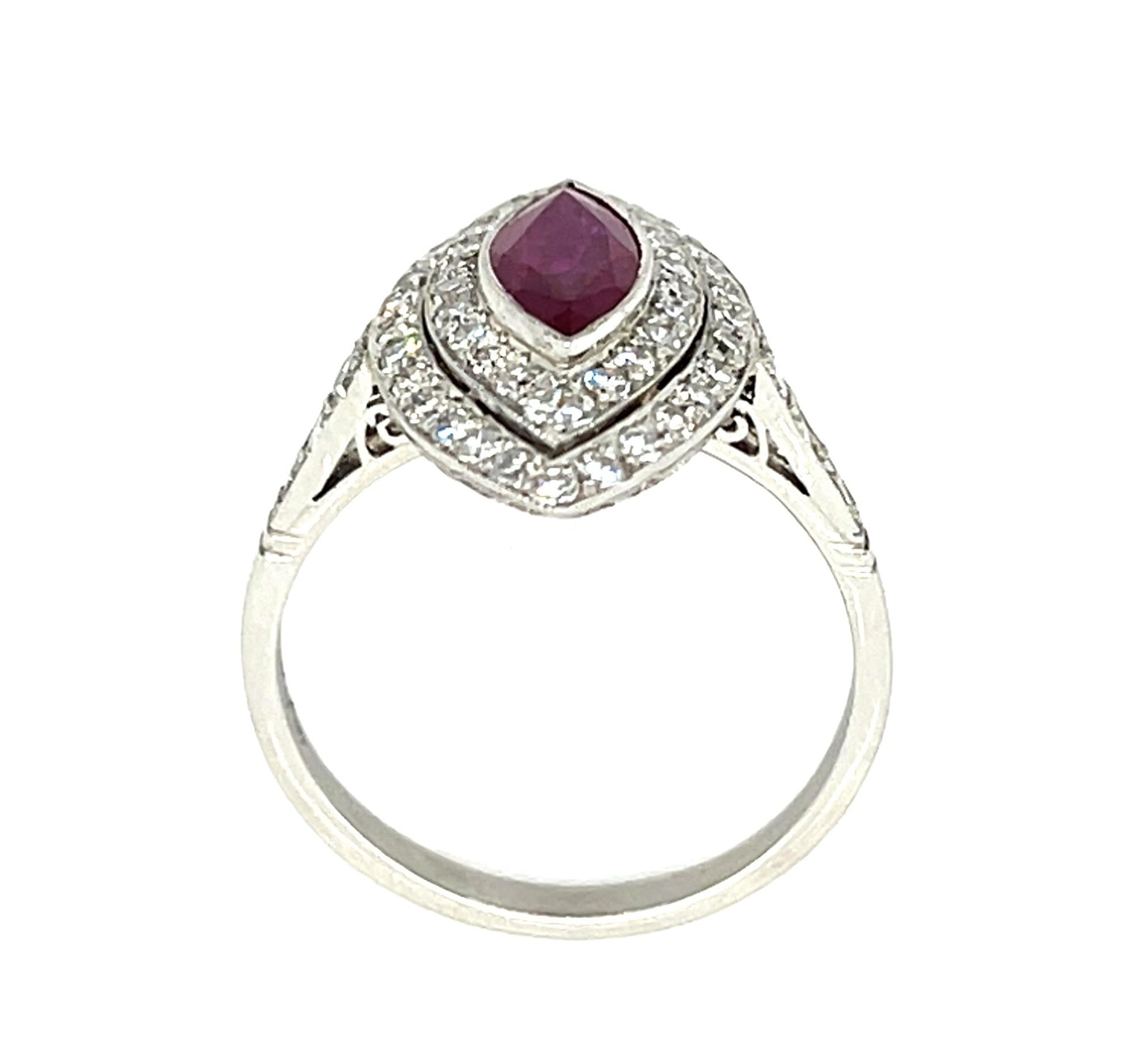 1.48ct Marquise Ruby .84ct Diamond Platinum Handmade Ring