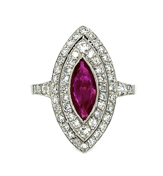 1.48ct Marquise Ruby .84ct Diamond Platinum Handmade Ring