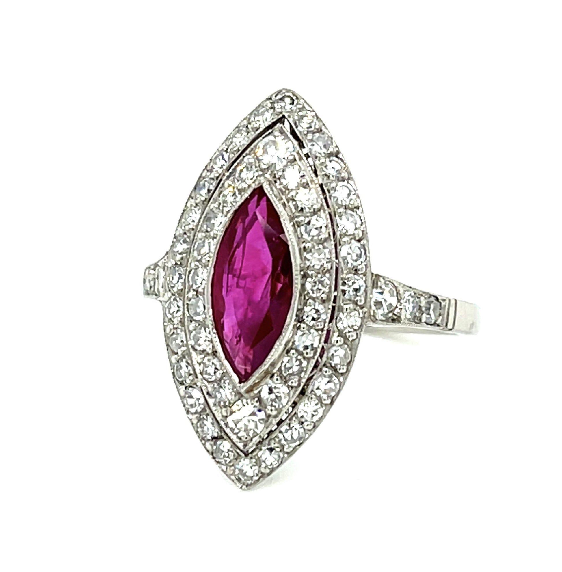 1.48ct Marquise Ruby .84ct Diamond Platinum Handmade Ring