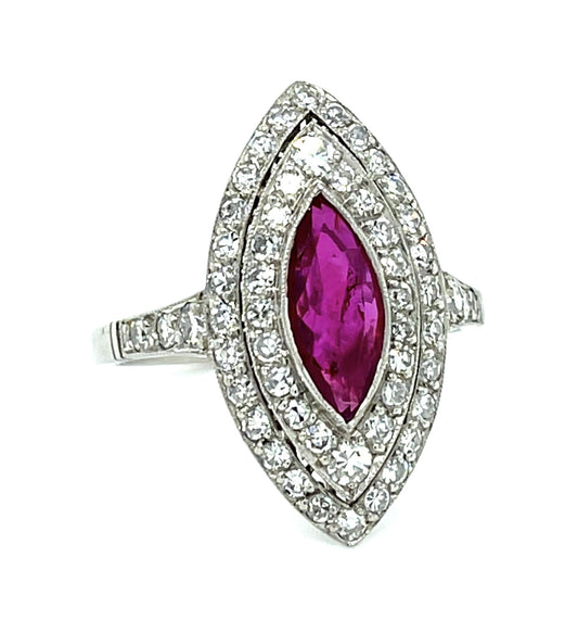 1.48ct Marquise Ruby .84ct Diamond Platinum Handmade Ring