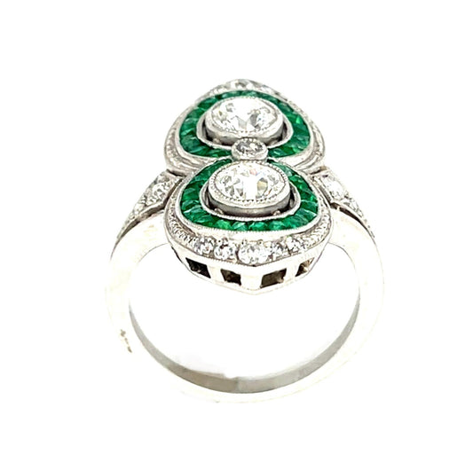 1.02ct (Two Euro Diamonds) 1.49ct Emerald Platinum Handmade Ring 8.80g .40ct SD