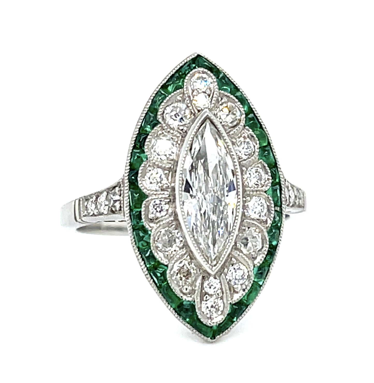 .70ct Marquise Diamond .80ct Emerald Platinum Handmade Ring