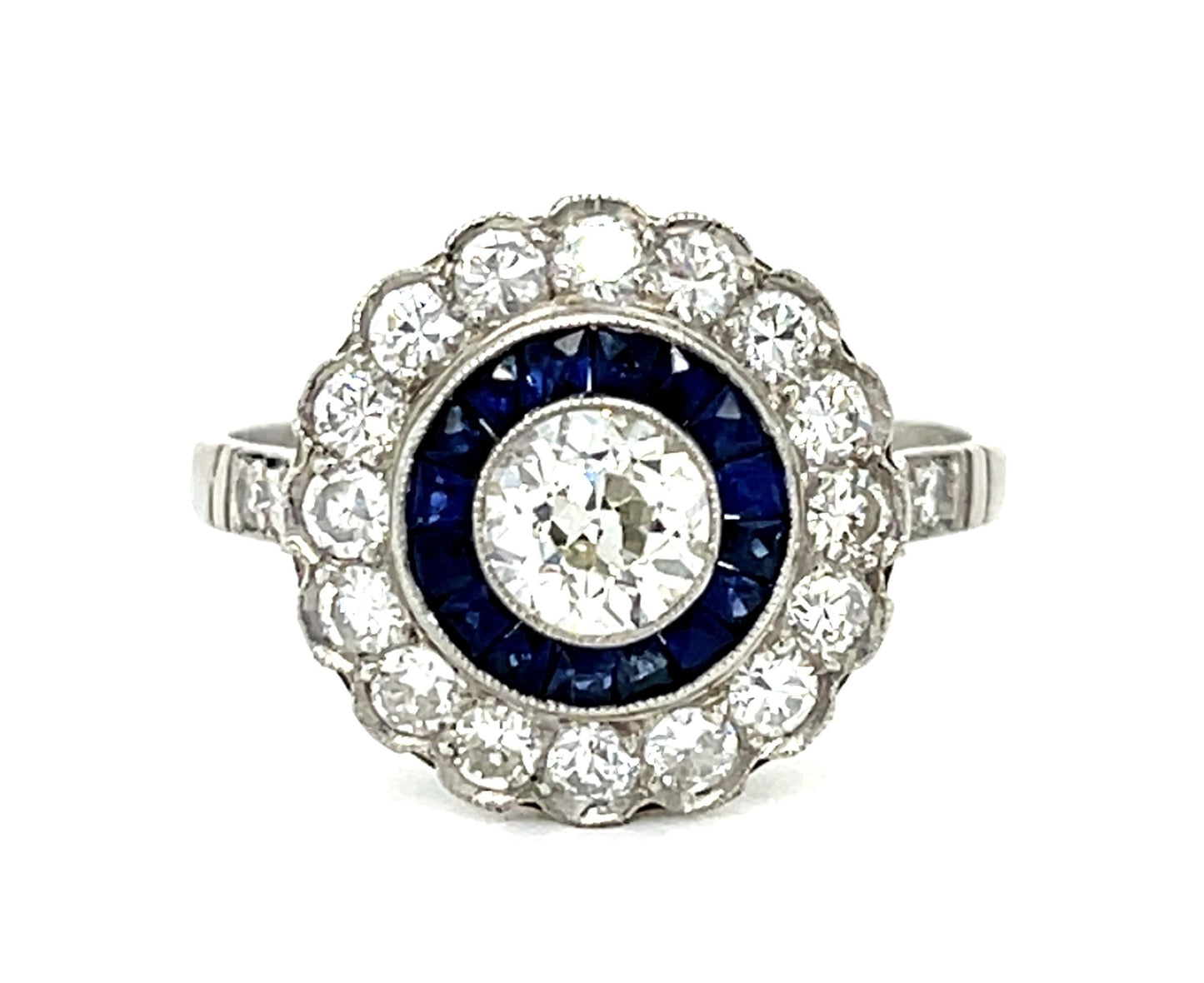 .48ct Old European Diamond Platinum Handmade Ring .55ct Sapphire .60ct SD