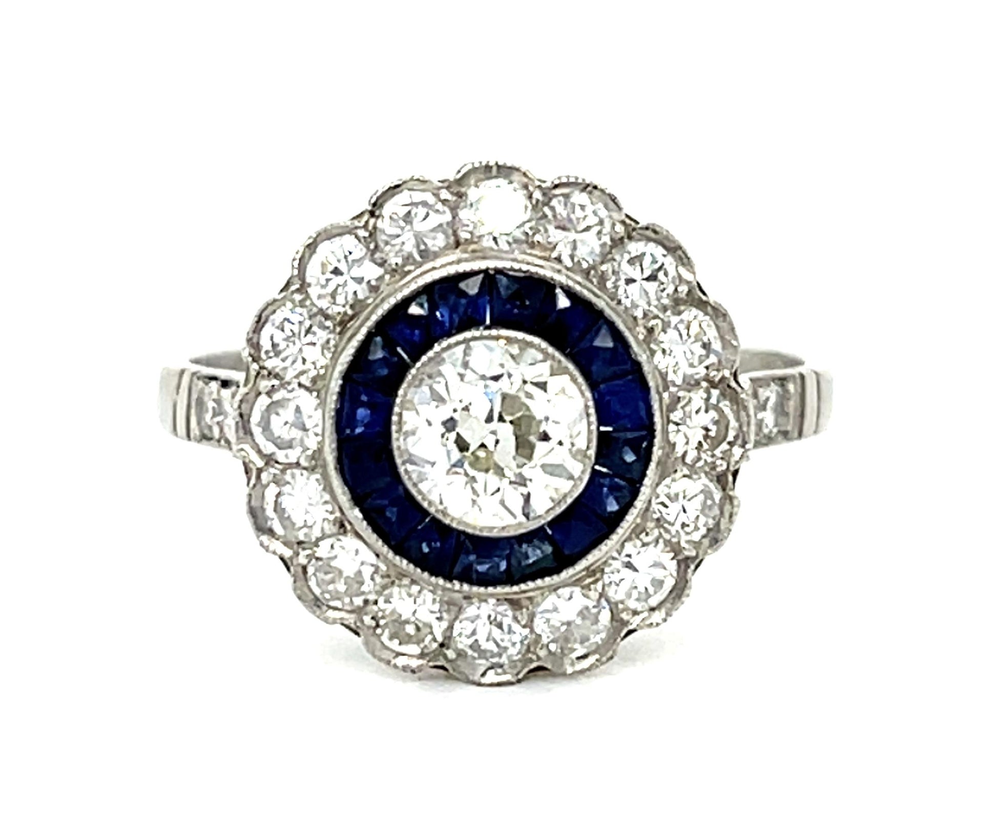 .48ct Old European Diamond Platinum Handmade Ring .55ct Sapphire .60ct SD