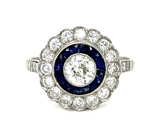.48ct Old European Diamond Platinum Handmade Ring .55ct Sapphire .60ct SD