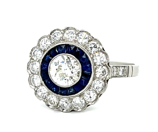 .48ct Old European Diamond Platinum Handmade Ring .55ct Sapphire .60ct SD