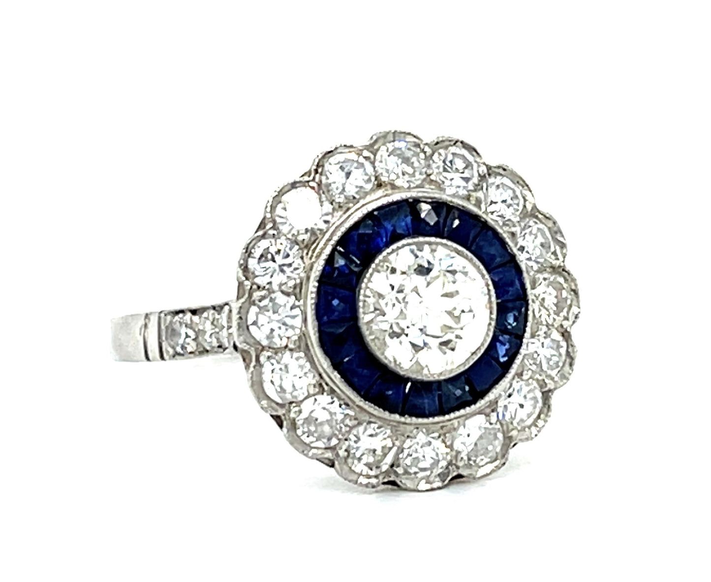 .48ct Old European Diamond Platinum Handmade Ring .55ct Sapphire .60ct SD