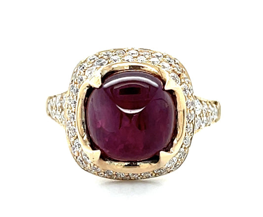 5.29ct Sugarloaf Ruby 18KY Ring .86ct Diamond