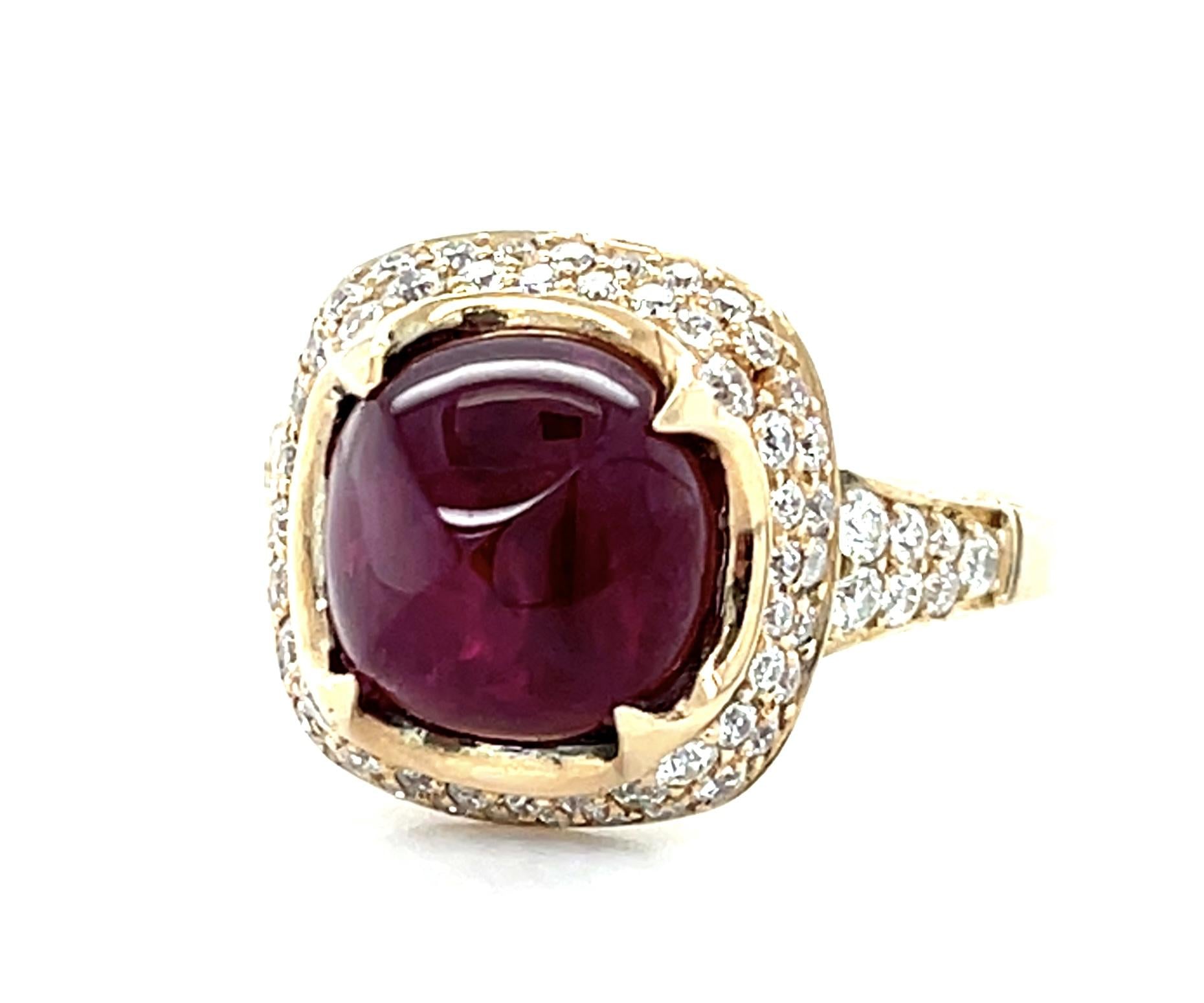 5.29ct Sugarloaf Ruby 18KY Ring .86ct Diamond