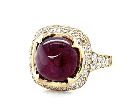 5.29ct Sugarloaf Ruby 18KY Ring .86ct Diamond