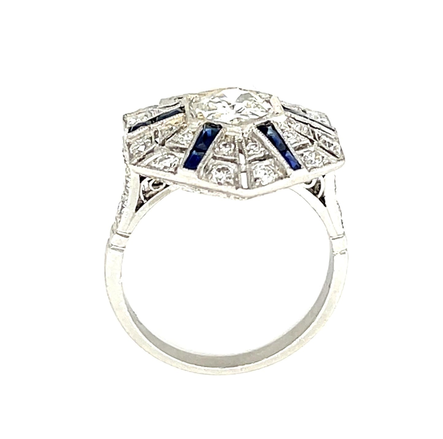 .75ct (I VS2) Euro Diamond 1.01ct French-cut Sapphire Platinum Handmade Ring