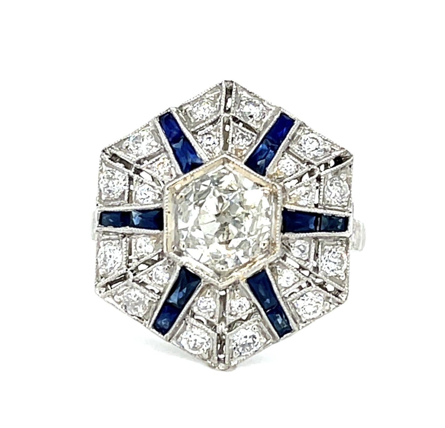 .75ct (I VS2) Euro Diamond 1.01ct French-cut Sapphire Platinum Handmade Ring