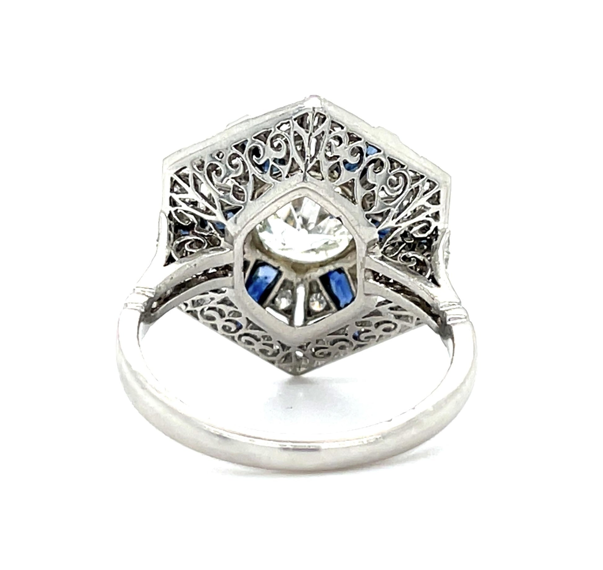 .75ct (I VS2) Euro Diamond 1.01ct French-cut Sapphire Platinum Handmade Ring
