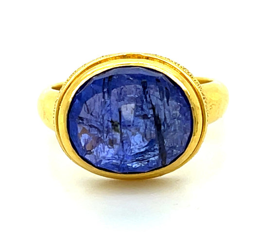 2.50ct Cabochon Sapphire .77ct Diamond Platinum Handmade Ring