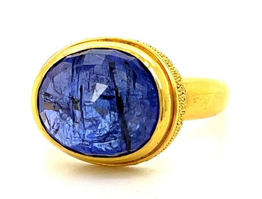 2.50ct Cabochon Sapphire .77ct Diamond Platinum Handmade Ring