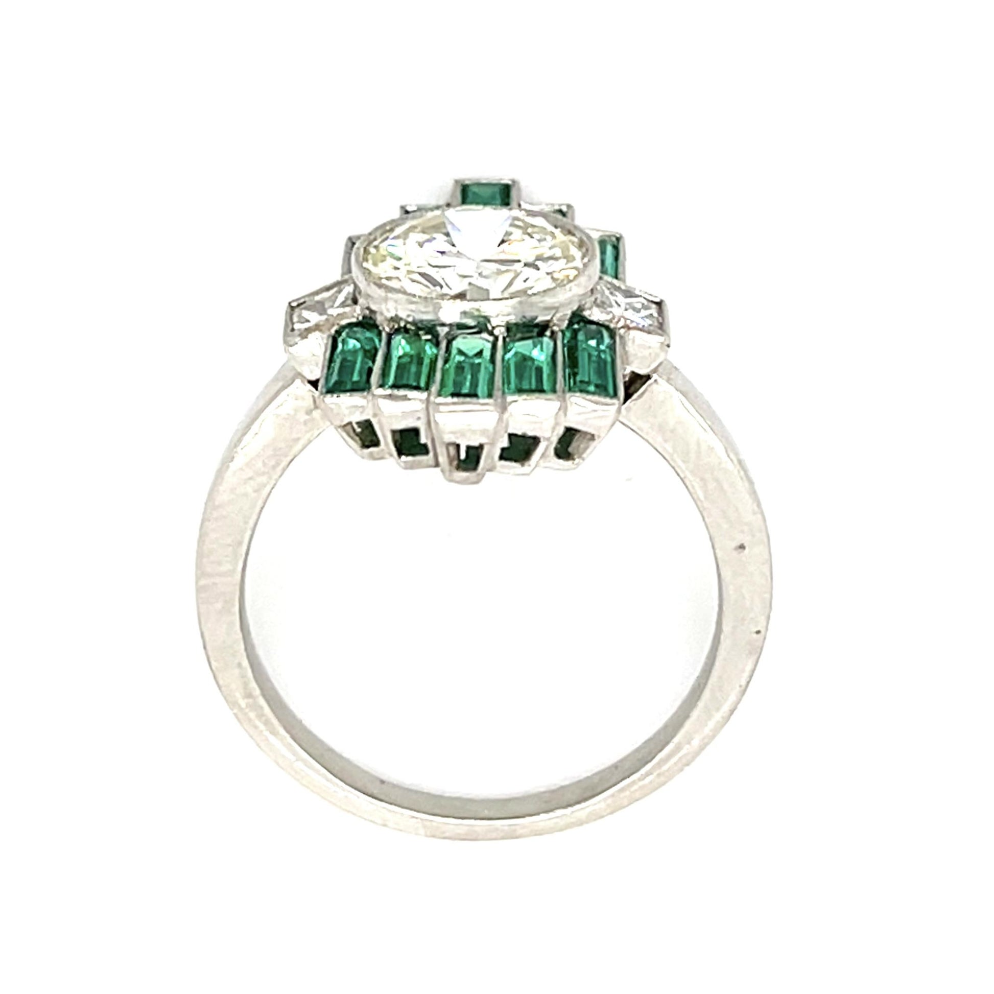 1.76ct Round Diamond 1.12ct Emerald Platinum Handmade Ring