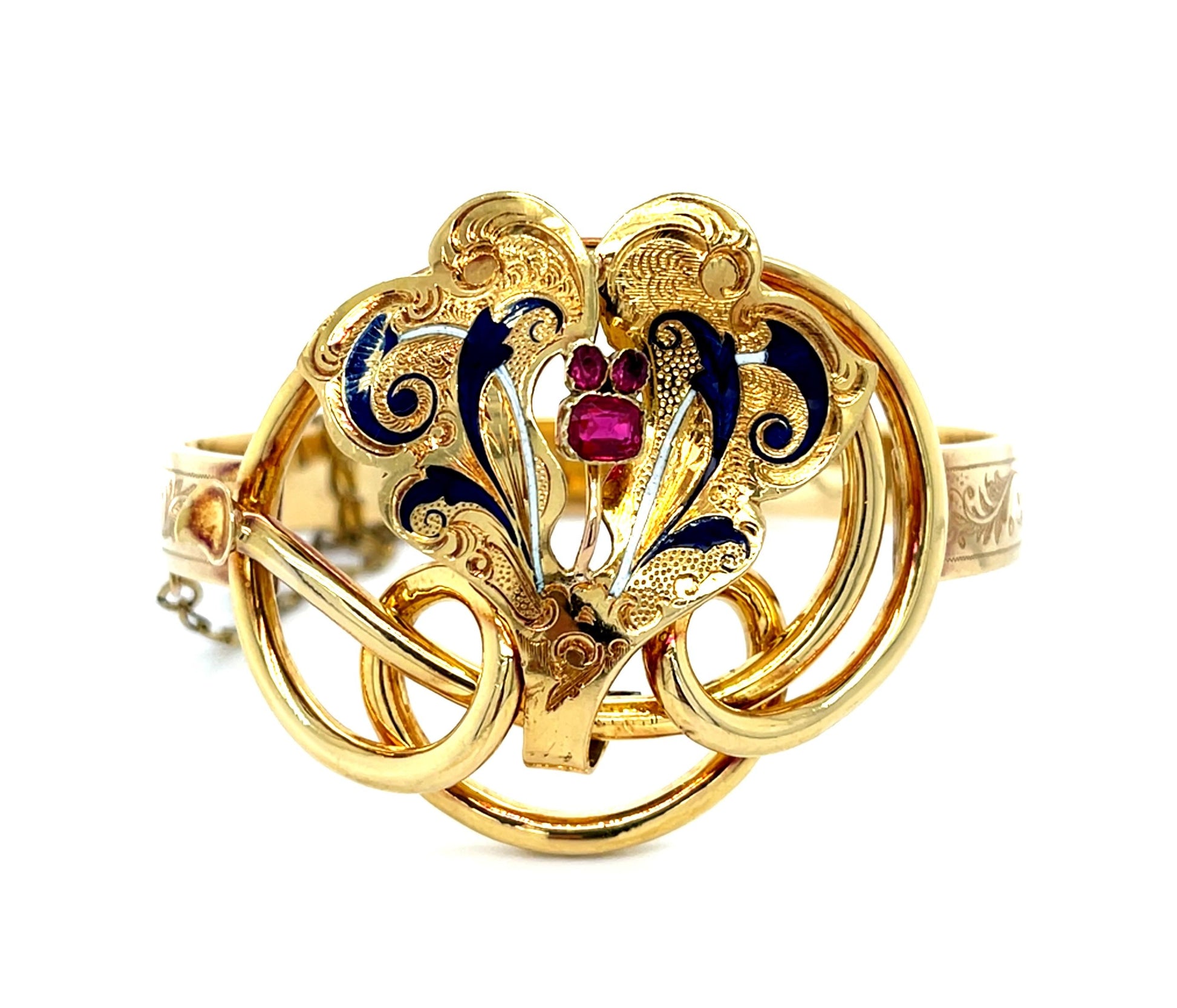 Original Victorian Enamel 18KY Bangle Bracelet 19.50g