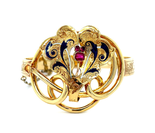 Original Victorian Enamel 18KY Bangle Bracelet 19.50g