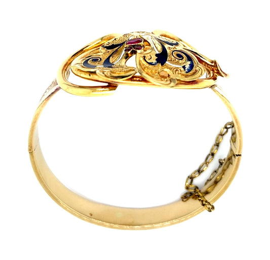 Original Victorian Enamel 18KY Bangle Bracelet 19.50g