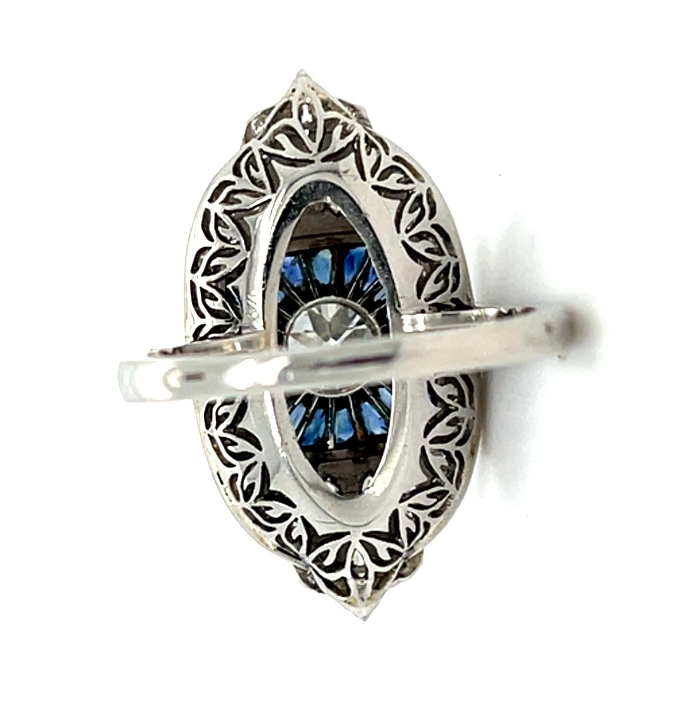 .68ct (H-I VS) Old European Diamond 2.12ct French-cut Sapphire PT Handmade Ring