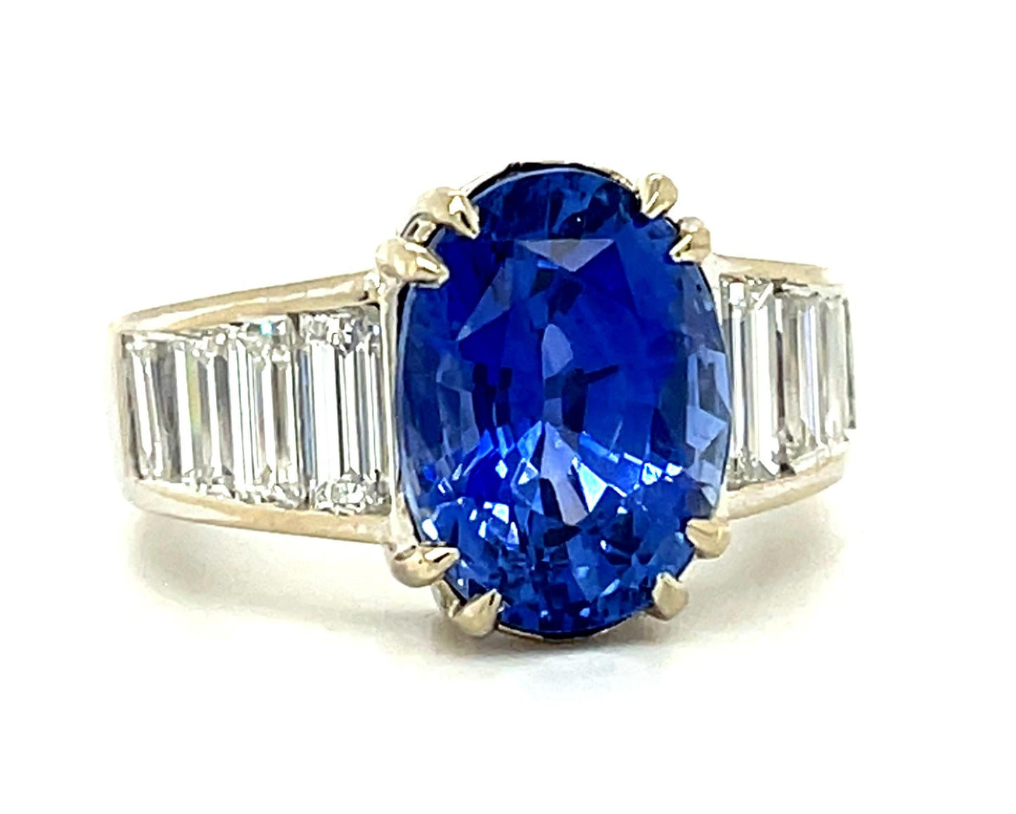 6.30ct Heated Sri Lanka/Ceylon Oval Sapphire 18KW Ring 2.50ct Baguette Diamond