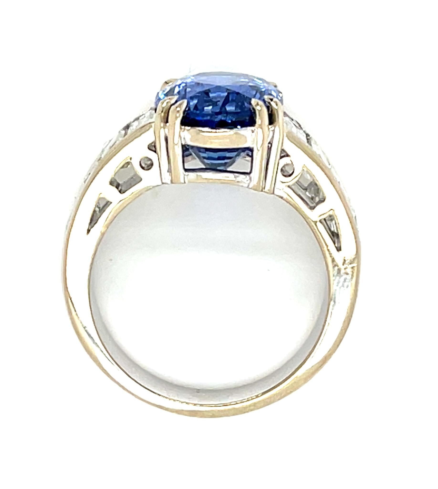 6.30ct Heated Sri Lanka/Ceylon Oval Sapphire 18KW Ring 2.50ct Baguette Diamond