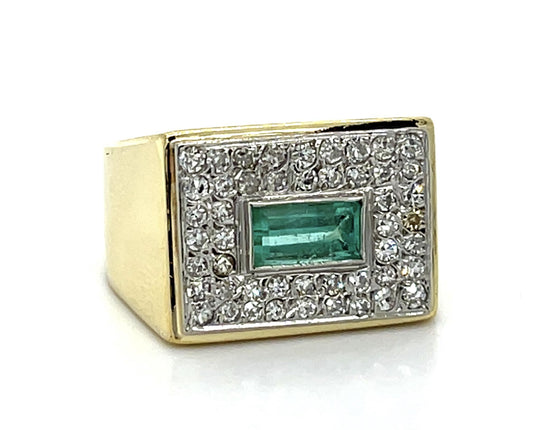 .80ct Diamond .50ct Emerald 14KY Ring (Vintage 1960s) 9.46g