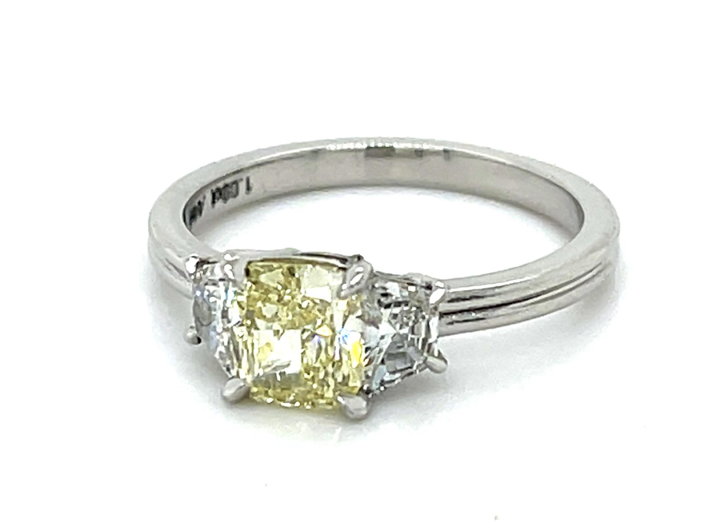 1.09ct (SI1 Fancy Yellow) Cushion Diamond Platinum Ring .44ct Trapezoid Diamond