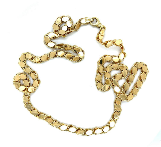 14KY Gold Italian Sequin Link Flat Disc Necklace(Vintage 1980s)  29.50g 26"