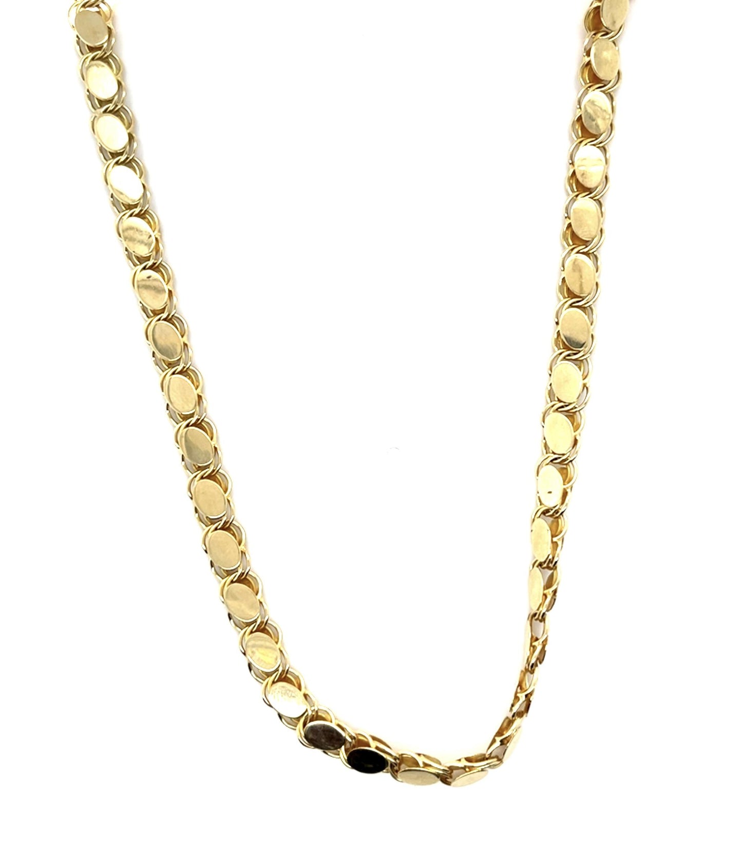 14KY Gold Italian Sequin Link Flat Disc Necklace(Vintage 1980s)  29.50g 26"