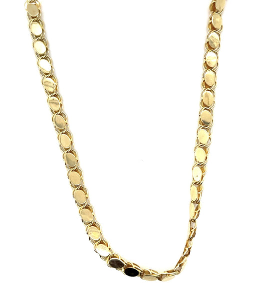 14KY Gold Italian Sequin Link Flat Disc Necklace(Vintage 1980s)  29.50g 26"