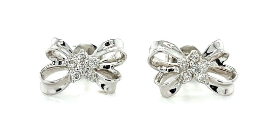 .18ct Diamond 14KW Gold Stud Bow Earrings 2.60g