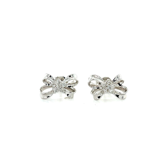 .18ct Diamond 14KW Gold Stud Bow Earrings 2.60g