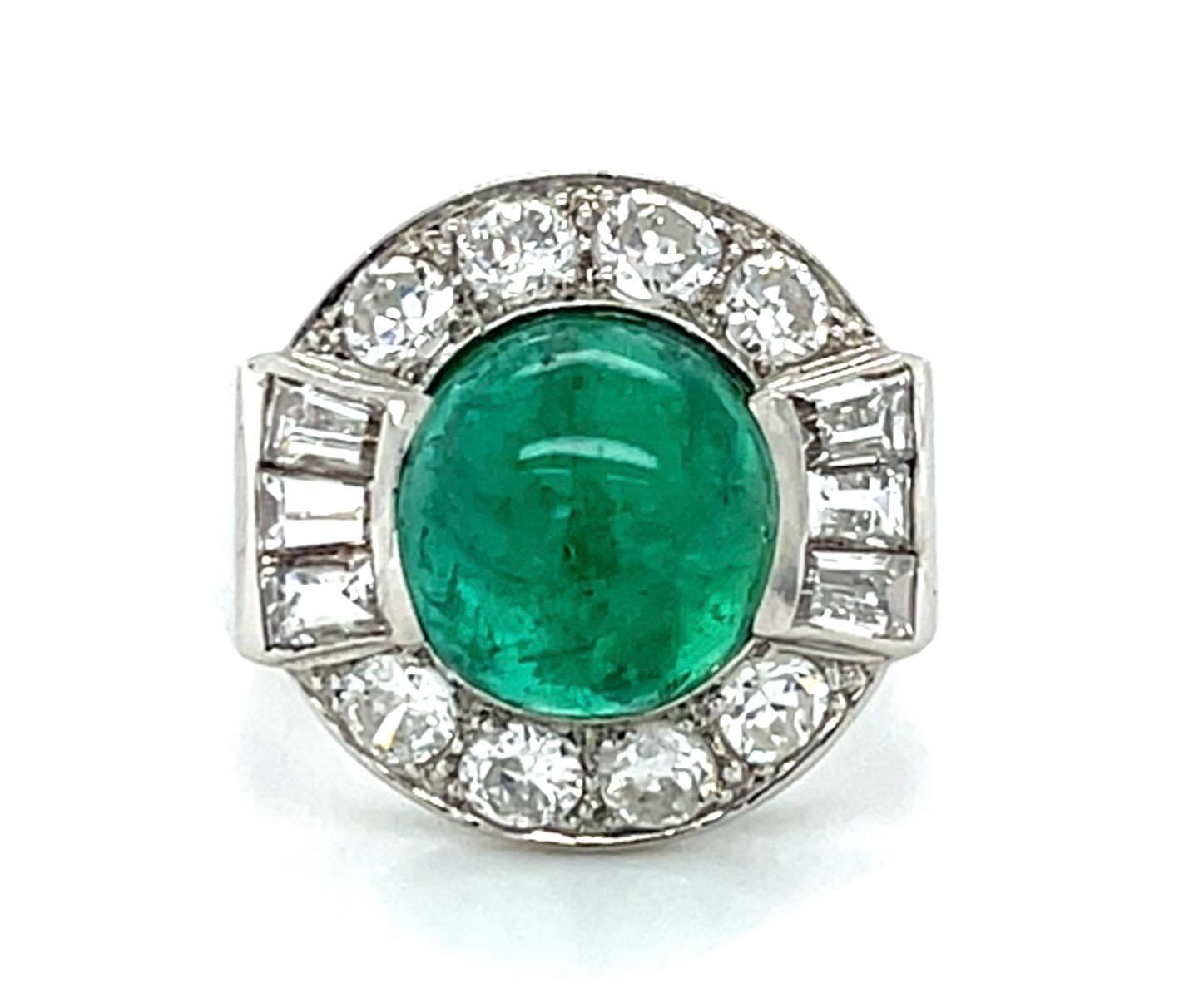 2.75ct Cabochon Emerald Platinum Ring 1.50ct Diamond