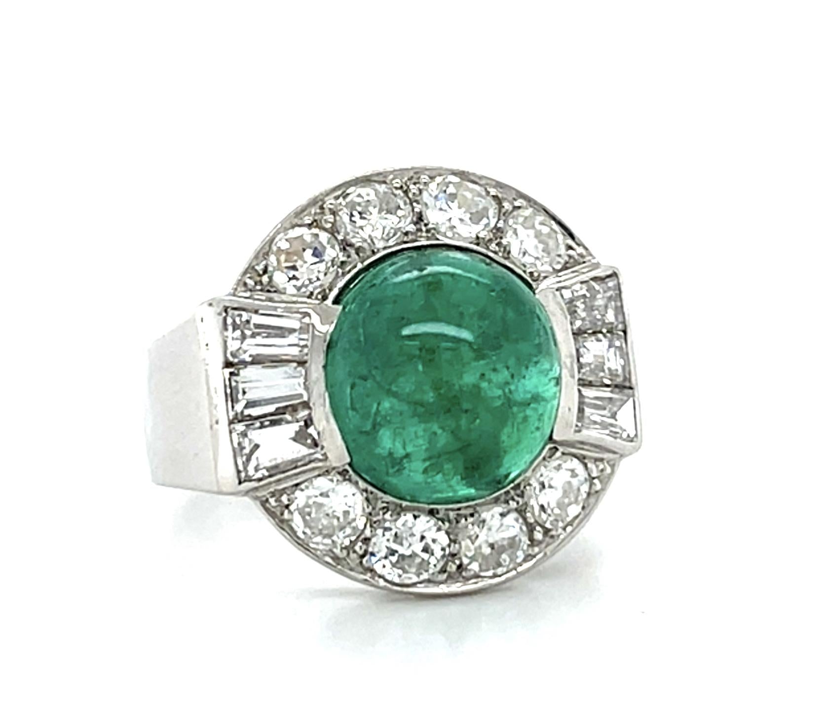 2.75ct Cabochon Emerald Platinum Ring 1.50ct Diamond
