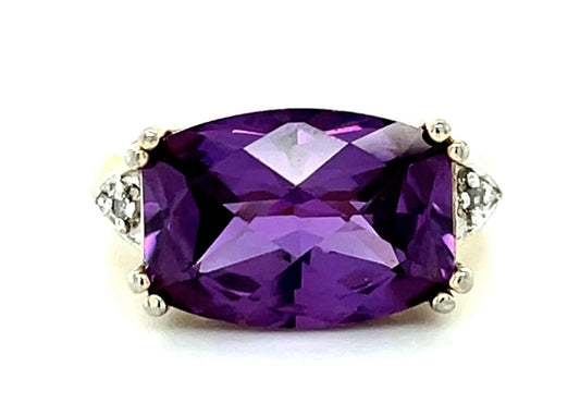 Amethyst + Diamond 14KY Gold Ring