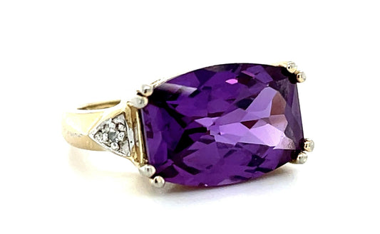 Amethyst + Diamond 14KY Gold Ring