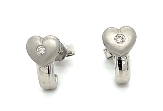 .04ct Diamond 14KW Gold Heart Stud Earrings 3.28g