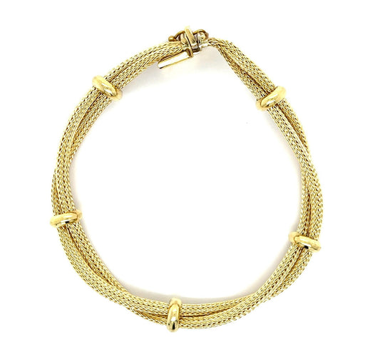 Italian 14KY Double Strand Fox Tail Weave Bracelet 15.41g