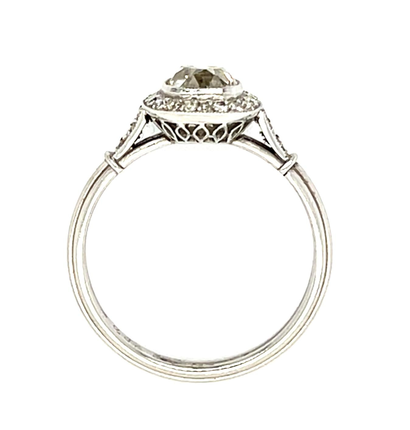 .87ct Old Mine Cushion Fancy Yellow Diamond Platinum Handmade Ring