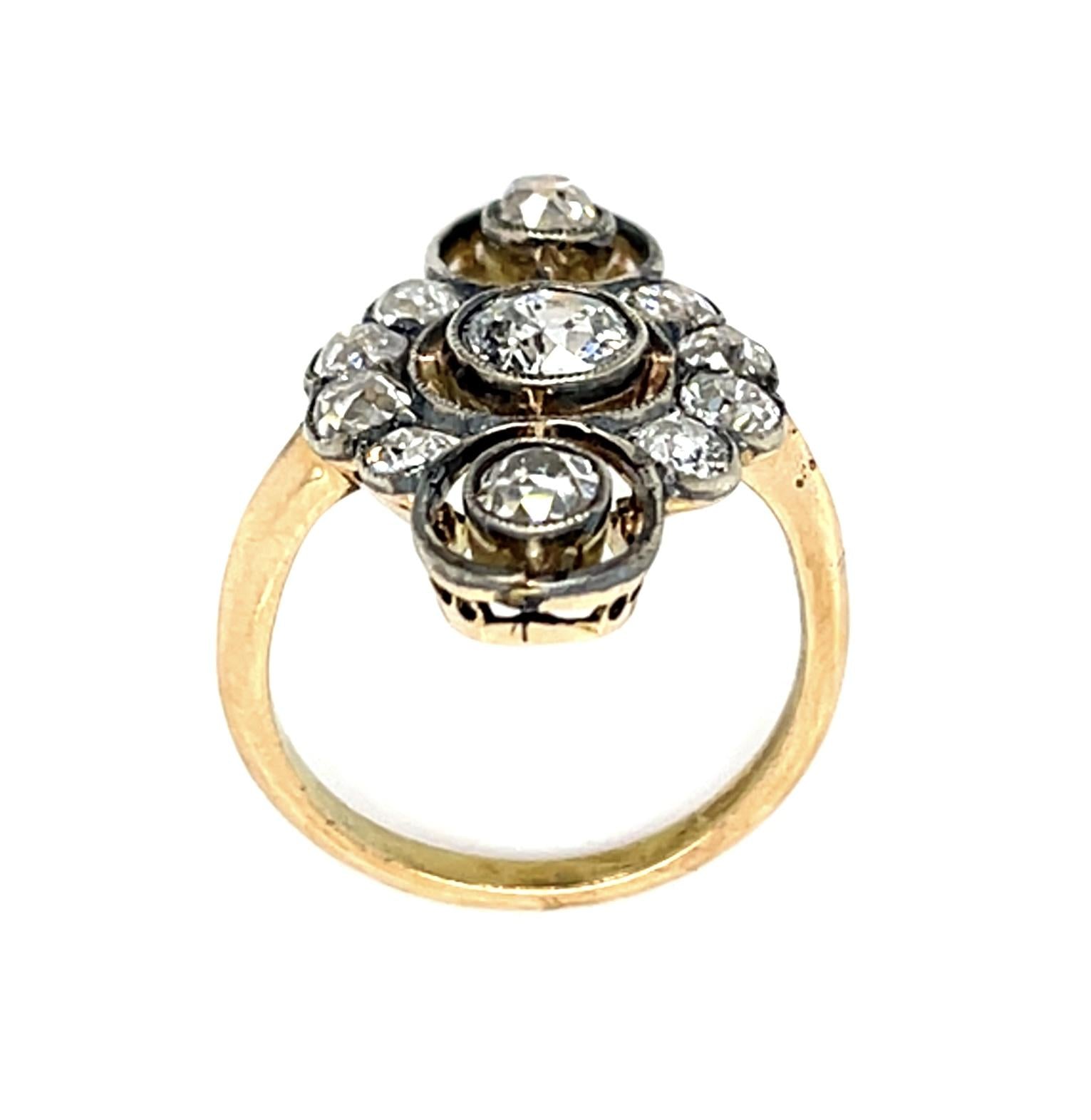 Original Victorian .50ct (I1) Center Old Mine 18KY Gold + Silver Ring