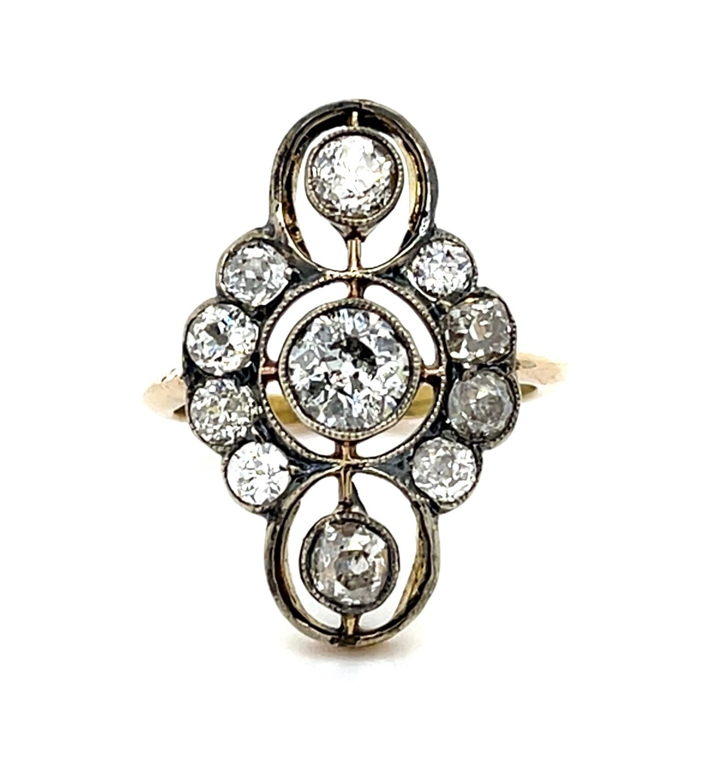 Original Victorian .50ct (I1) Center Old Mine 18KY Gold + Silver Ring