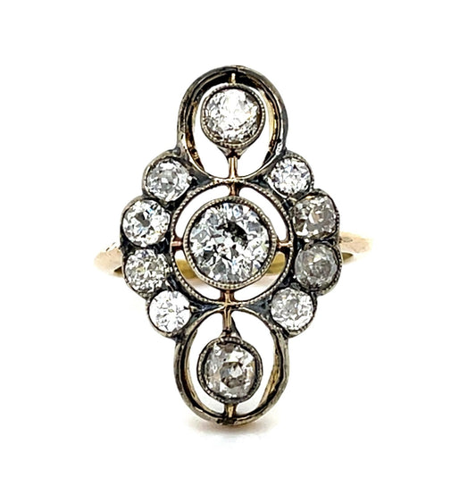 Original Victorian .50ct (I1) Center Old Mine 18KY Gold + Silver Ring