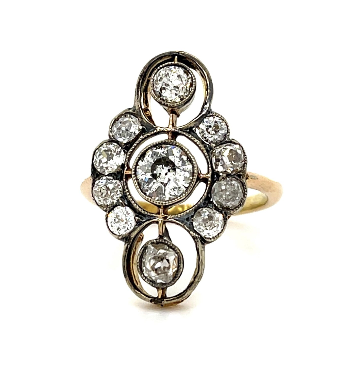 Original Victorian .50ct (I1) Center Old Mine 18KY Gold + Silver Ring